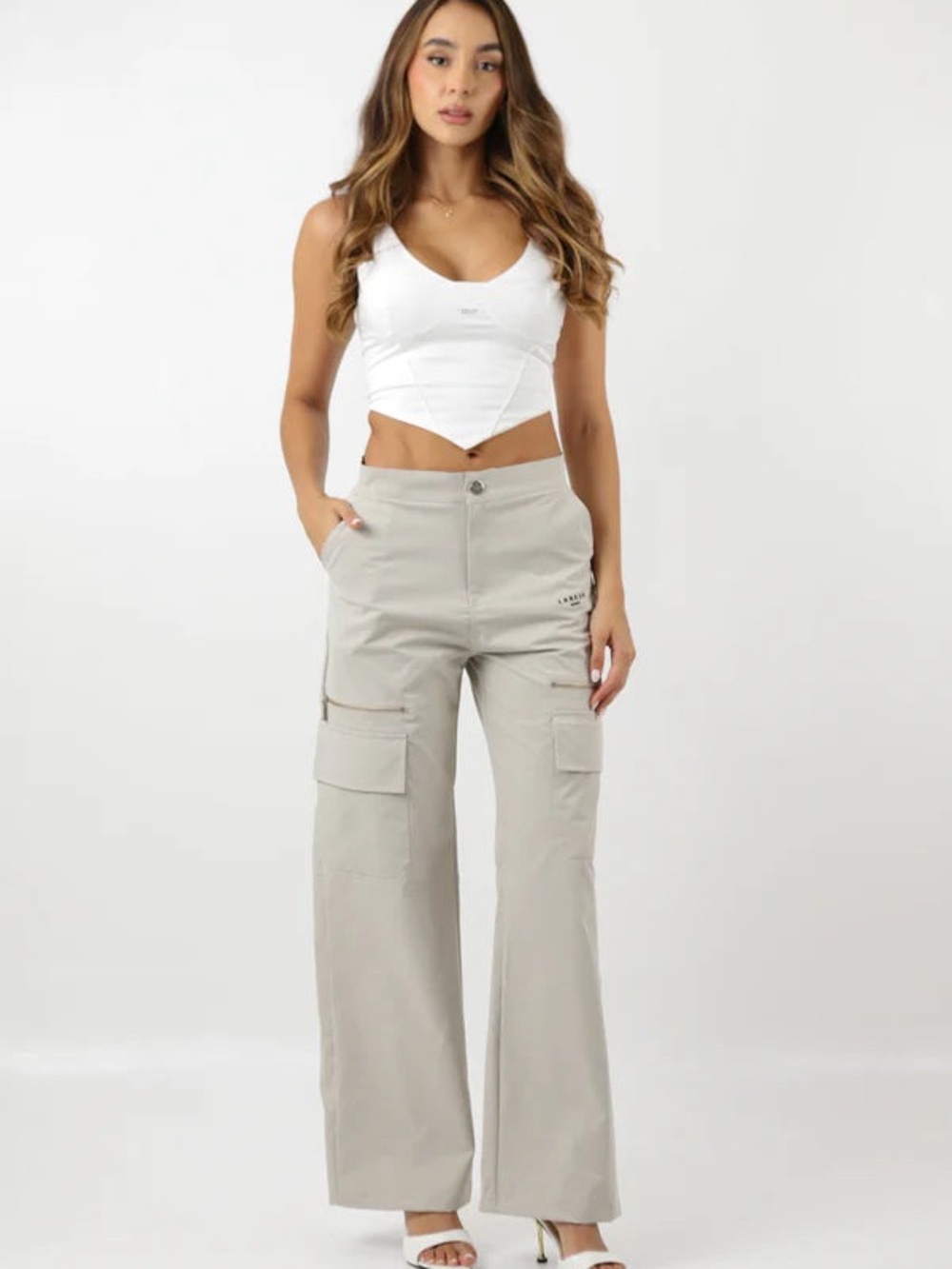 LABEUR Rennes Cargo Pants M Cream Wide Leg Utility Techwear